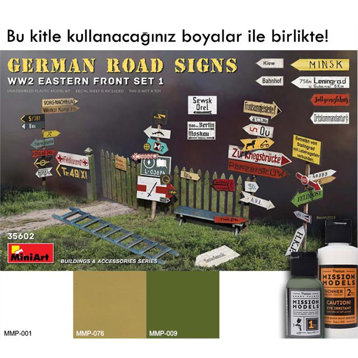 MiniArt II. Dünya Savaşı Alman Yol İşaretleri (Doğu Cephesi Seti) ve Mission Models Boyalar 